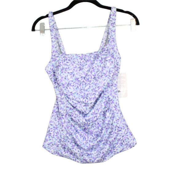 LL Bean UPF50+ Mix and Match Swimwear Top Squareneck Tankini Print Purple 6 - Picture 1 of 9